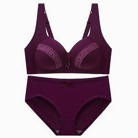 Arnsht Women s Lace Sexy Adjustable Plus Size Bra Lingerie Sets Popular Without Steel Ring Gathering Thin Underwear Set Purple L
