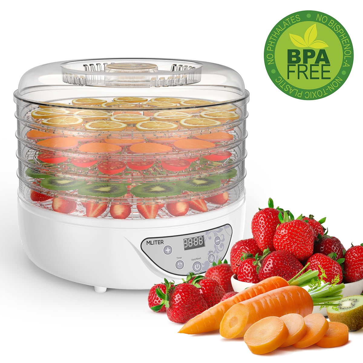 Mliter 5 Stackable Tray Digital Food Dehydrator Electric Food Preserver