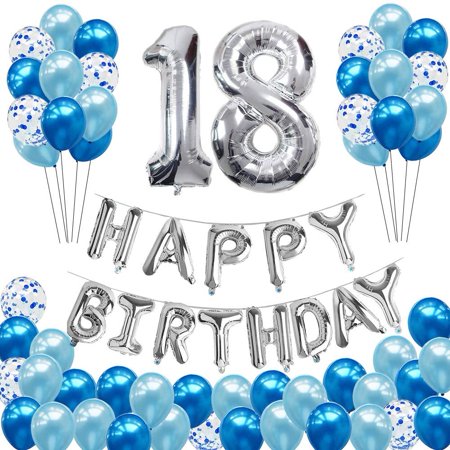 Decorations De Fete D Anniversaire 18 Ans Ballons D Anniversaire Numero 18 Argentes Bleus Pour Garcons Filles Hommes Femmes 67 Pieces Kit De Fournitures De Fete Walmart Canada