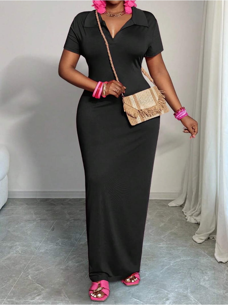 maxi polo dress women Reiss Rosina Black Jersey Polo Maxi Dress