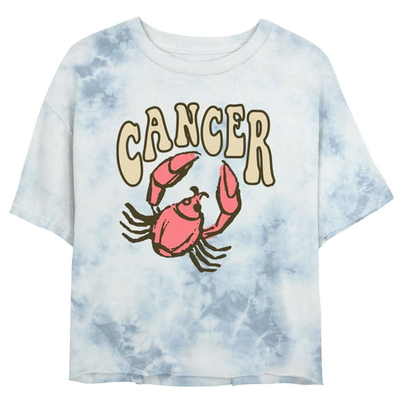 Junior's Lost Gods Zodiac Cancer Art Symbol Graphic Crop T-Shirt White/Blue Small