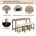 thumbnail image 3 of Aukfa 4 Piece Bar Table Set with Power Outlet, Breakfast Table with 3 Padded Stools, Dining Table and Chairs Set for Living Room, Dining Room, Brown, 3 of 8