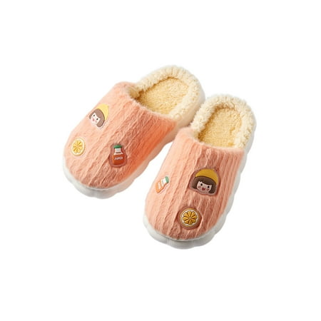 

GENILU Boys Girls Cozy Anti-Slip Plush Slipper Lined Fuzzy Slippers Home Memory Foam Clog Shoe Orange 11C