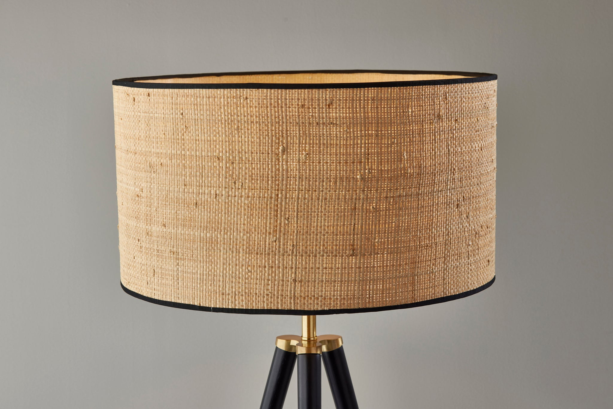 Adesso Jackson 19.15" Coastal Adjustable Head Black Wood w. Antique Brass Accents Tripod Lamps Floor Lamp with Black Wood w. Antique Brass Accents Shades