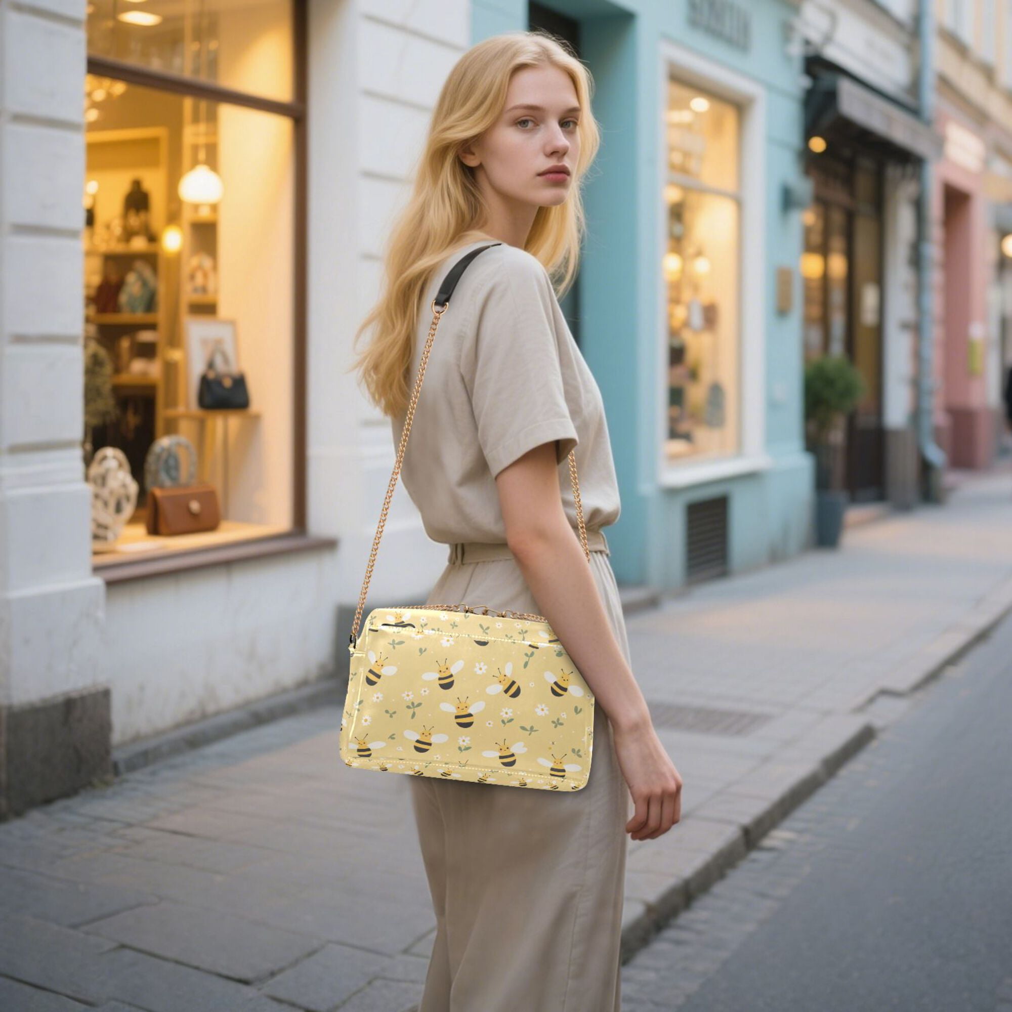 FORMRS Women Crossbody Purse with Chain Strap Vegan Leather Shoulder Handbag, Cute Bee Pattern