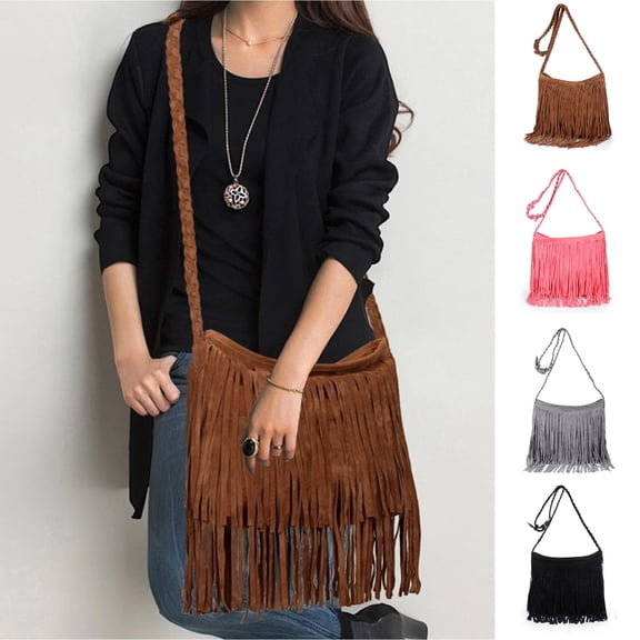 CAIXIA Fringe Woven Messenger Bag Stylish Crossbody Shoulder Purse For Everyday Casual Outfit