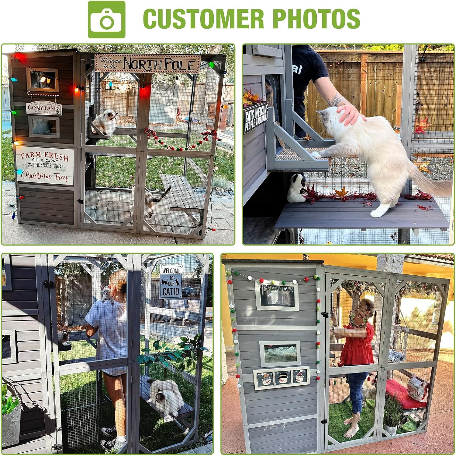 Catio Outdoor Cat Enclosure Large Cat Enclosure 4 Tiers Outdoor Cat House Connectable with Window,Grey,77" L