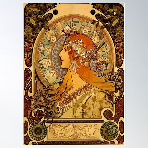 Zodiac - Alphonse Mucha - Vintage Art Poster Wall Art, Modern Wall Decor For Living Room Bedroom, 8x12 UNFRAMED