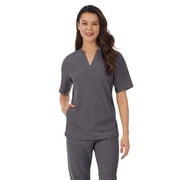 Women's Cuddl Duds® Scrubs 4-Pocket Split Neck Top Color: Charcoal Heather Gray Size: X LARGE