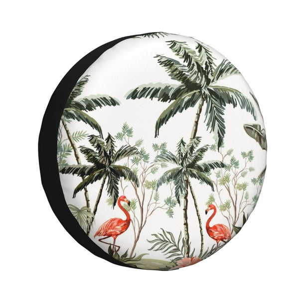 Balery Flamingo Palm Trees Cubiertas para Neumáticos - Protector Resistente para Neumáticos de Camioneta, SUV, Remolque, Camper y RV-14 inch
