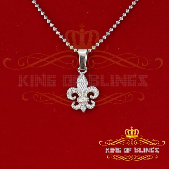 King of Bling's White Fleur de Lis Shape Sterling Silver Pendant with 0.88ct Cubic Zirconia