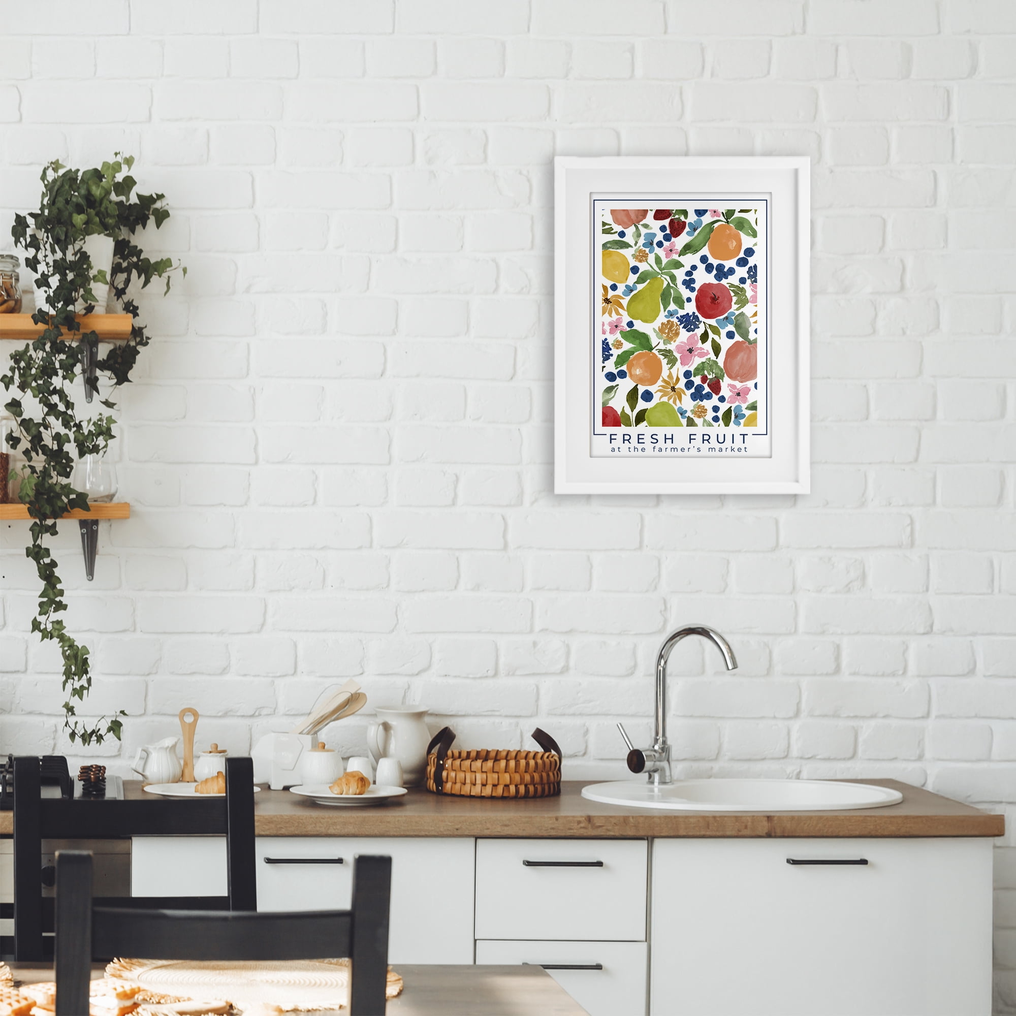 Stupell Industries Fresh Fruit Market Pattern White Framed Print Under Glass, design by Lucille Price