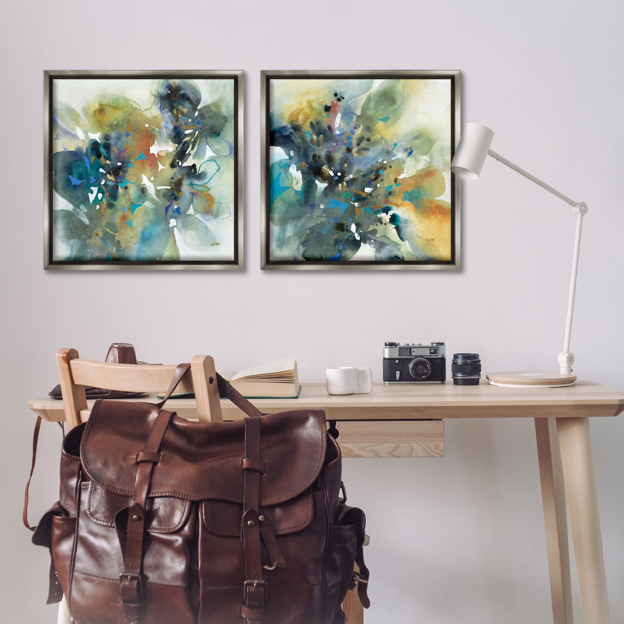 Stupell Industries Layered Faded Abstracts Abstract Painting Gray Floater Framed Canvas Art Print Wall Art, 25 x 25, Set of 2