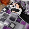 thumbnail image 4 of Homewish Modern Abstract Plaid 7-Piece Bedding Comforter Set,3D Checkered King Bedding Sets,Gray Purple Bed Sheets For Kids,Ultra Soft Home Decor Reversible, 4 of 8