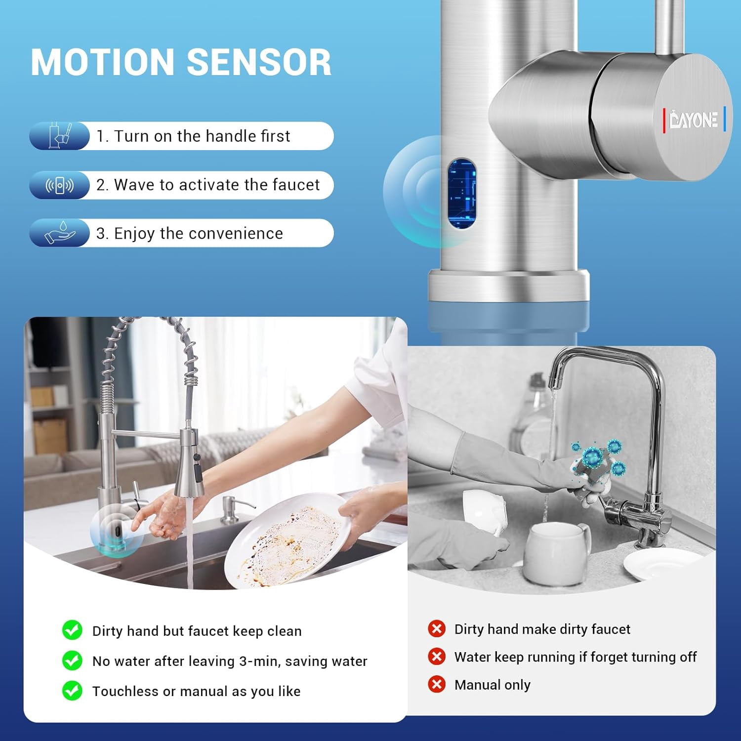 Touchless Kitchen Sink Faucet with Pull Down Sprayer and Soap Dispenser, Stainless Steel Motion Sensor Touch Faucet for Kitchen Sink Smart Hands-Free Single Handle, Brushed Nickel