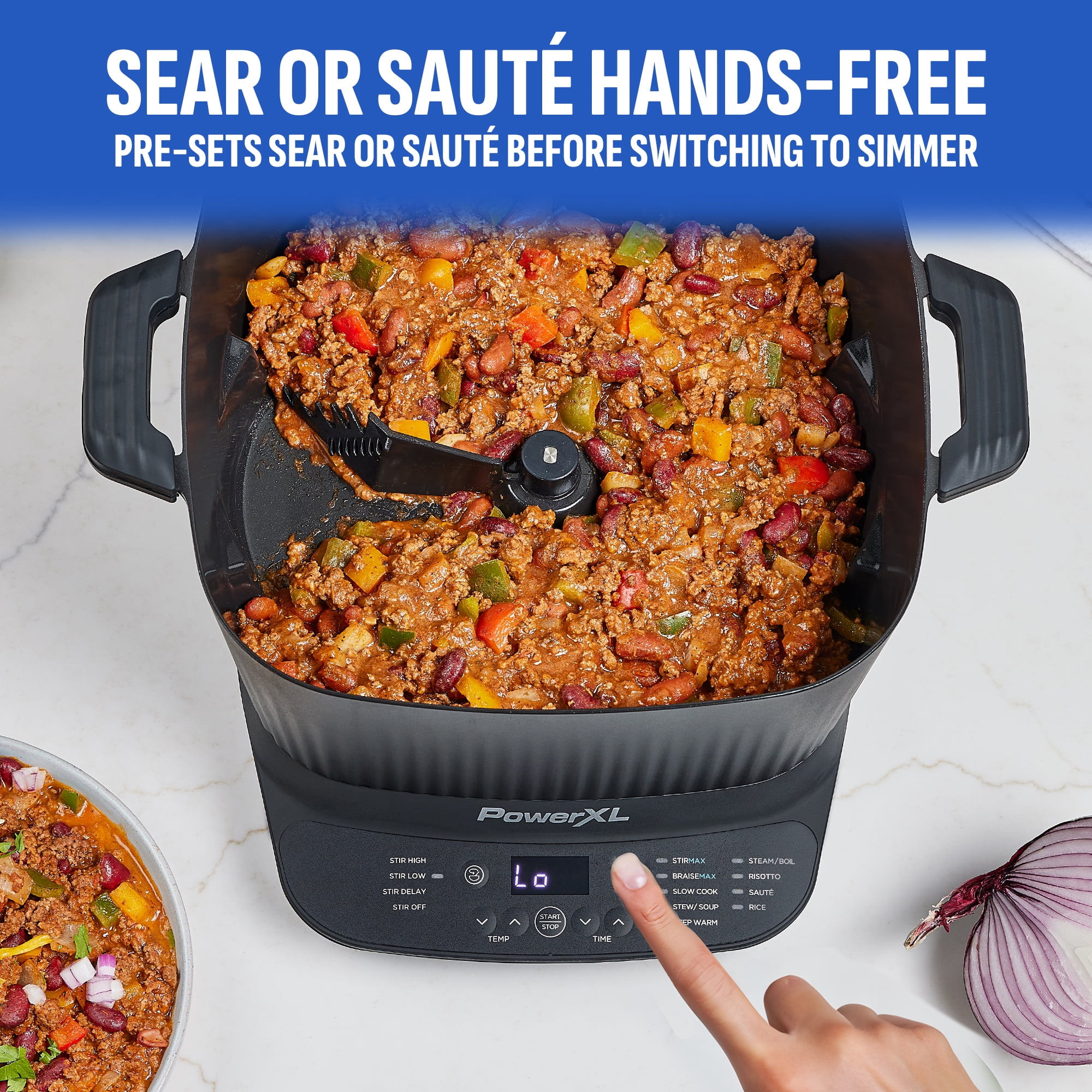 STIRMAX DELUXE 7.5 Quart Digital Multi-Cooker with Automatic Paddle to Stir and Shred, 9 in 1 programable presets to Sauté, Sear, and Brown Food Before Simmering – Accessories, Skillet, & Cookbook