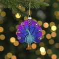 thumbnail image 2 of Northlight Standing Glittered Peacock Glass Christmas Ornament - 4.75" - Purple and Blue, 2 of 5