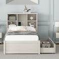 thumbnail image 2 of Bellemave Twin Size Platform Bed with Drawers And Bookcases Headboard Twin Storage Bed with Adjustable Shelves and USB Charging Port Wooden Bed Frame for Teens, White Washed, 2 of 10