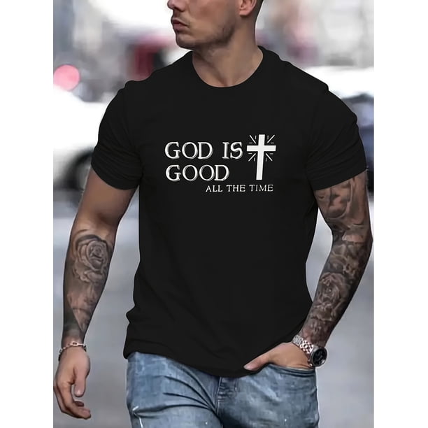 God is Good" Fashion Tee - Casual Polyester Blend, Stretchy & Machine Washable, Round Neck, Summer Graphic T-Shirt