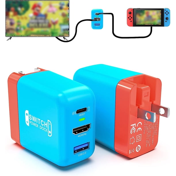 Cargador con base para Nintendo Switch, estación de acoplamiento portátil de 36 W para Switch con puertos de carga rápida HDMI/USB 2.0/PD USB-C 4K a 60 Hz