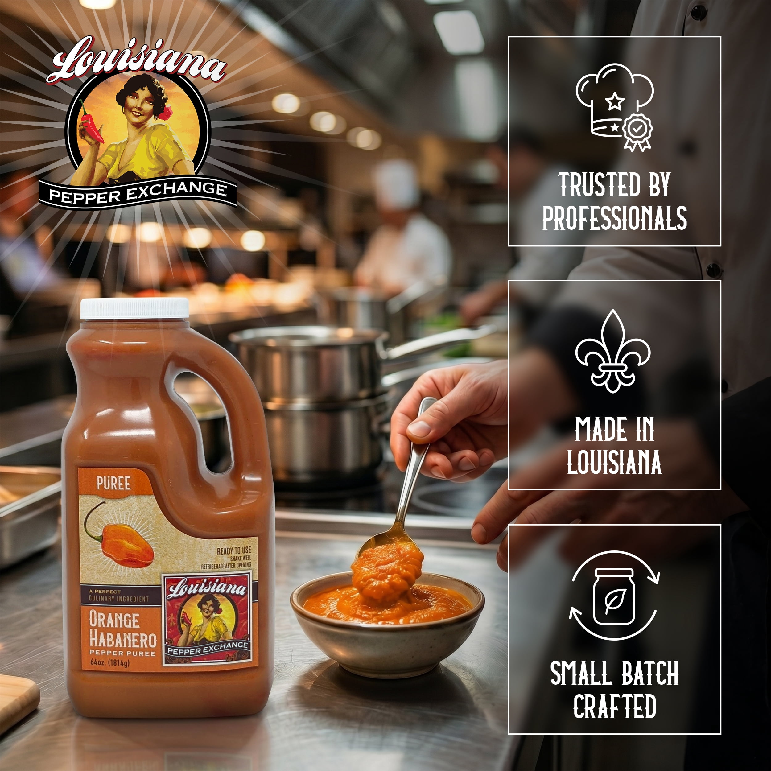Louisiana Pepper Exchange 64oz Orange Habanero Pepper Puree Sauce