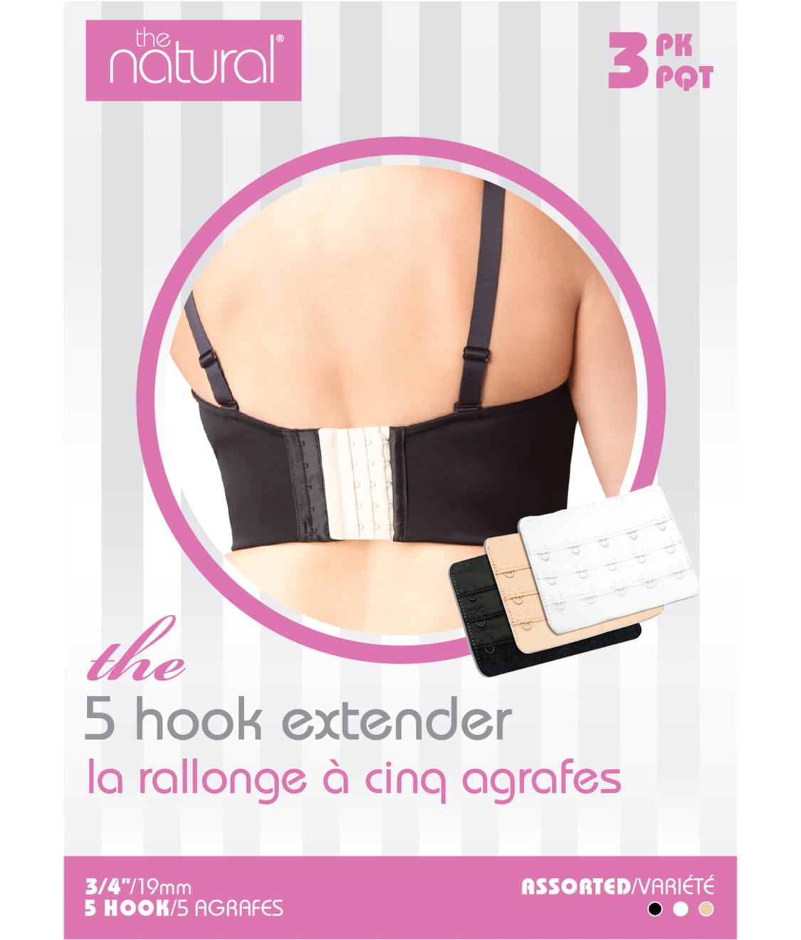 The Natural Womens 5-Hook Bra Extenders 3-Pack Style-4507M 