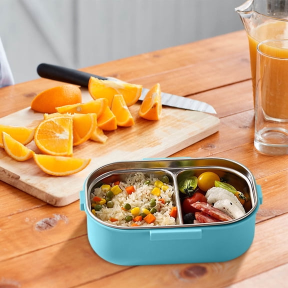 AuroraX Insulated Lunch Boxes for Women,Small Reusable Blue Thermal 2 Compartment Snack Containers,Square Microwave Safe Hot Food
