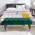 thumbnail image 2 of 43.3 Inch Velvet Upholstered Ottoman, Button Tufted Bed End Bench Chair with Metal Legs and Padded Seat, Modern Square Footstool for Living Room Entryway Bedroom, Green, 2 of 7