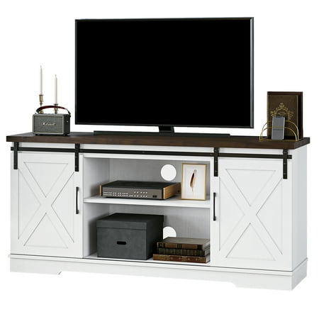 Yesfashion Farmhouse TV Stand for 65 inch TV, TV Console Table with Sliding Barn Door TV Stand, Farmhouse Entertainment Center