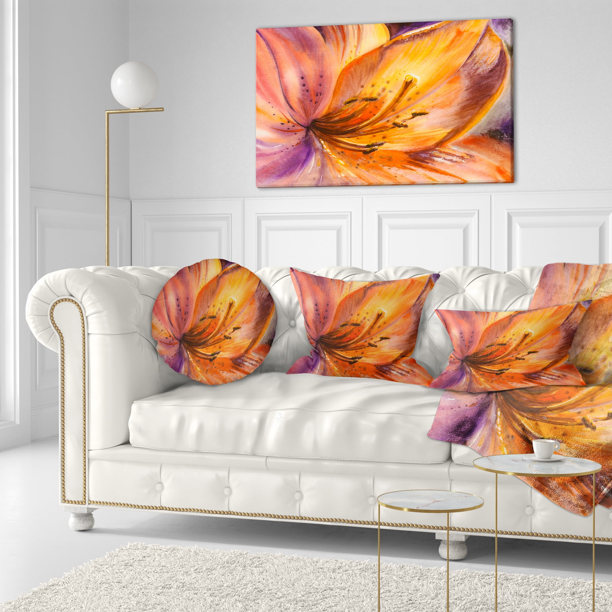 Designart Orange Lily Flower - Floral Throw Pillow - 12x20