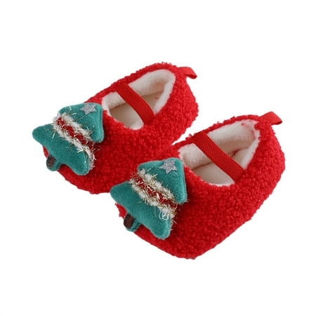 

Sunisery Baby Christmas Flat Shoes Girls Boys Booties Warm Baby Santa Claus Shoes Newborn Coral Fleece Shoes