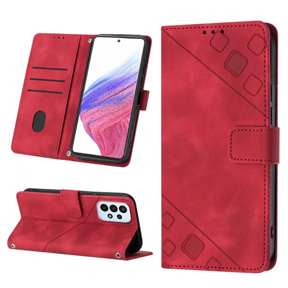Nalacover Wallet Case for Samsung Galaxy A53 5G, Skin-Friendly PU Leather Shoulder Strap Lanyard Crossbody Magnetic Clasp Flip Folio Cover with Card Slots Holder Kickstand Shockproof Case,Red