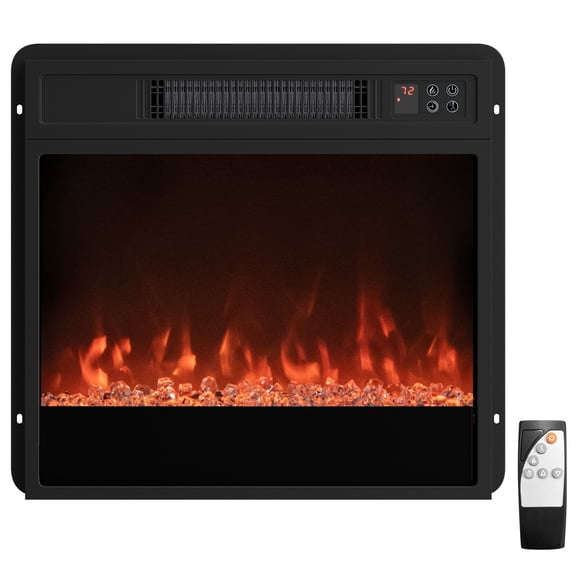 Gymax 18'' Electric Fireplace Insert w/Remote Control Adjustable Flame Color Brightness Black