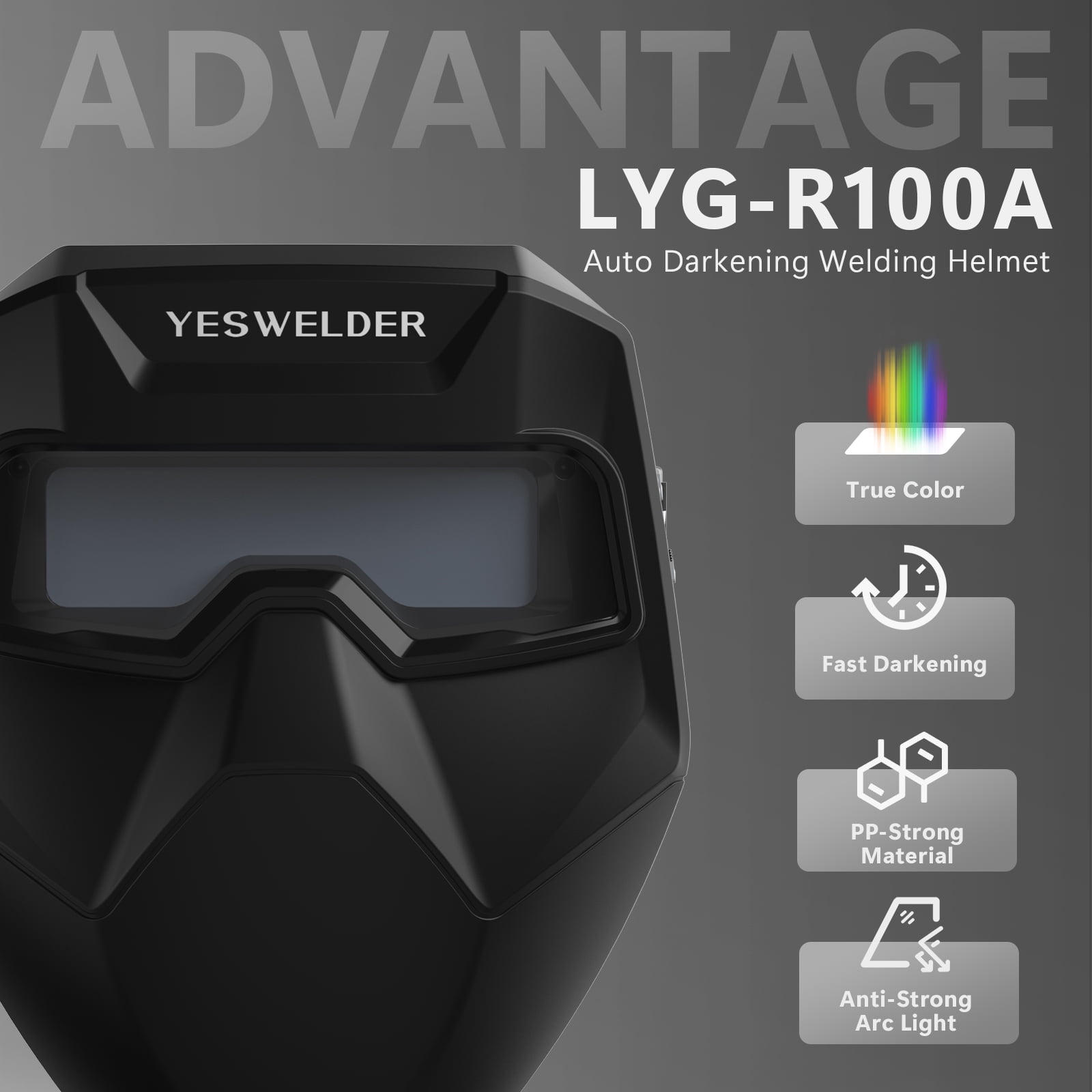 YesWelder True Color Auto Darkening Welding Goggles, Wide Shade Range with Grinding, TIG MIG ARC Plasma Cut