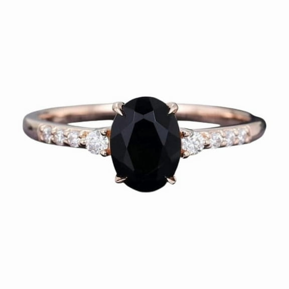 Oval-Cut Black Onyx Ring with Diamond Accents – Rose Gold Plated Elegant Jewelry Gift for Women