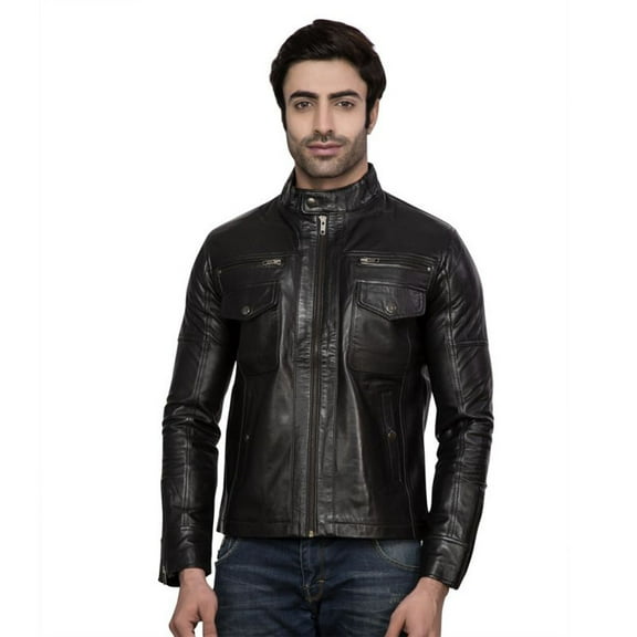 Luis Leather Mens Tough Black Genuine Leather Jacket, Biker Jacket