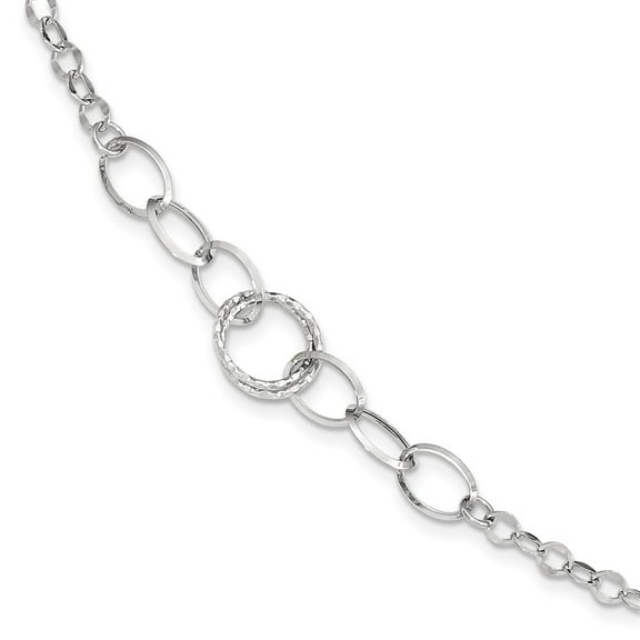 Real 14kt White Gold Polished Textured Fancy Link Chain Bracelet; 8 inch; Lobster (Fancy) Clasp; for Adults and Teens; for Women and Men