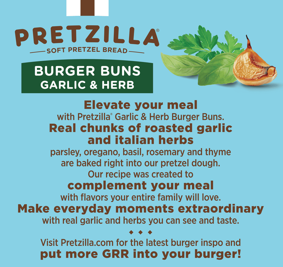 Pretzilla Soft Pretzel Buns, Garlic & Herb, 4 pk, 12.8oz
