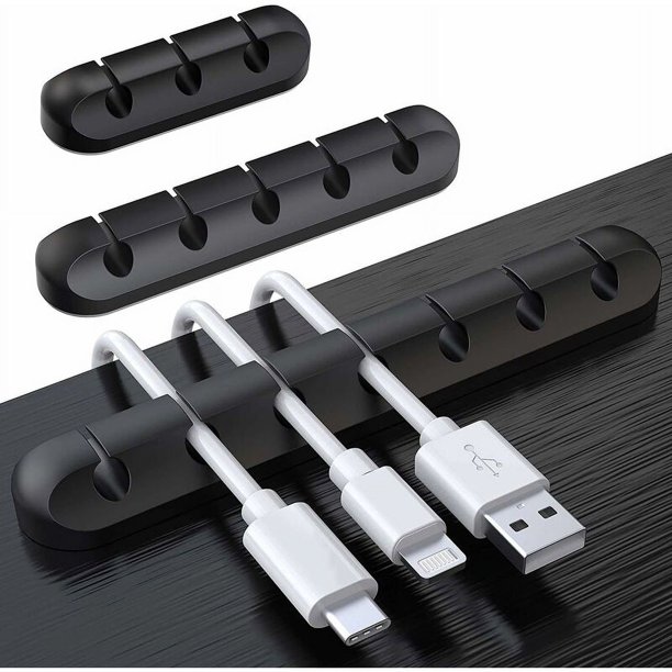 CHAO Paquete de 3 clips para cables Organizador de cables de escritorio Fijador de cables Hub Cable de datos Organizador de cables de silicona Ranura para tarjeta Clip Hebilla Cable de red autoadhesiv
