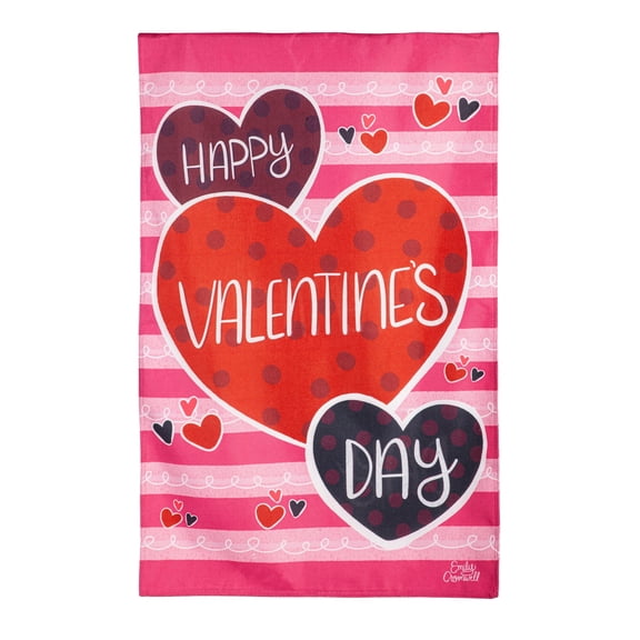 Evergreen Burlap House Flag - Happy Valentine's Day Hearts, 30 x 43 inch Double Sided