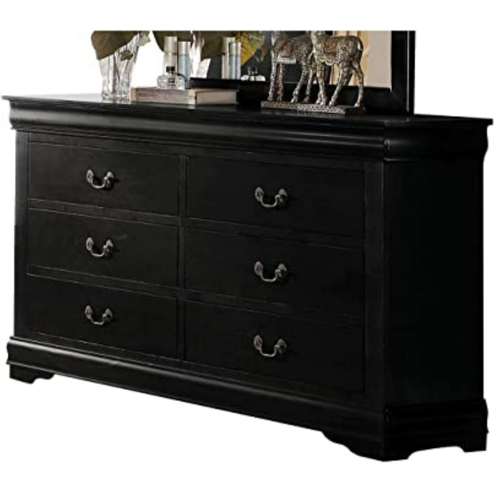 57" X 15" X 33" Black Wood Dresser