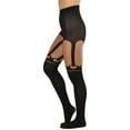 thumbnail image 3 of ToBeInStyle Women's Faux Suspender Design Spandex Pantyhose - Queen Of Hearts Look - Black - One Size, 3 of 5