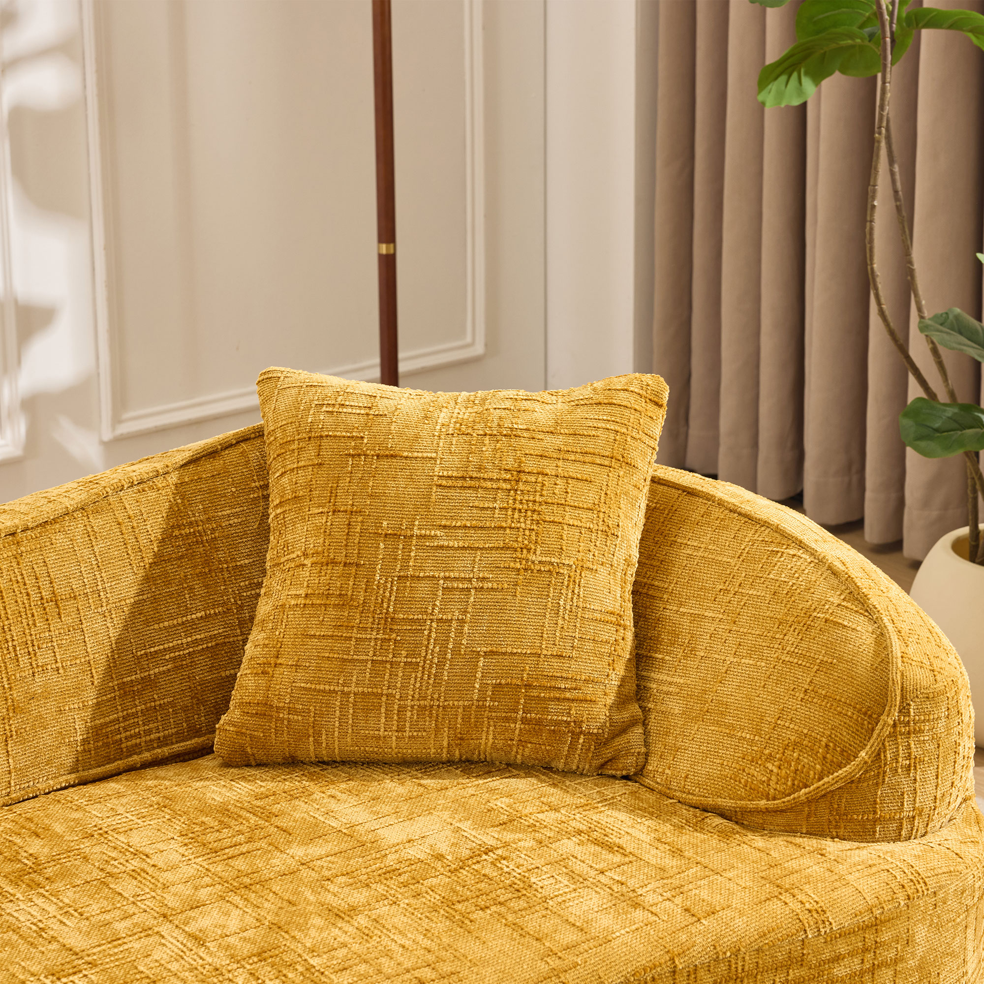 Curved Loveseat, Yellow Compress Chenille Sofa with Two Pillows and Armrests, Foam Spring 2-Seater for Small Apartment Living Room or Bedroom, 67-Inch