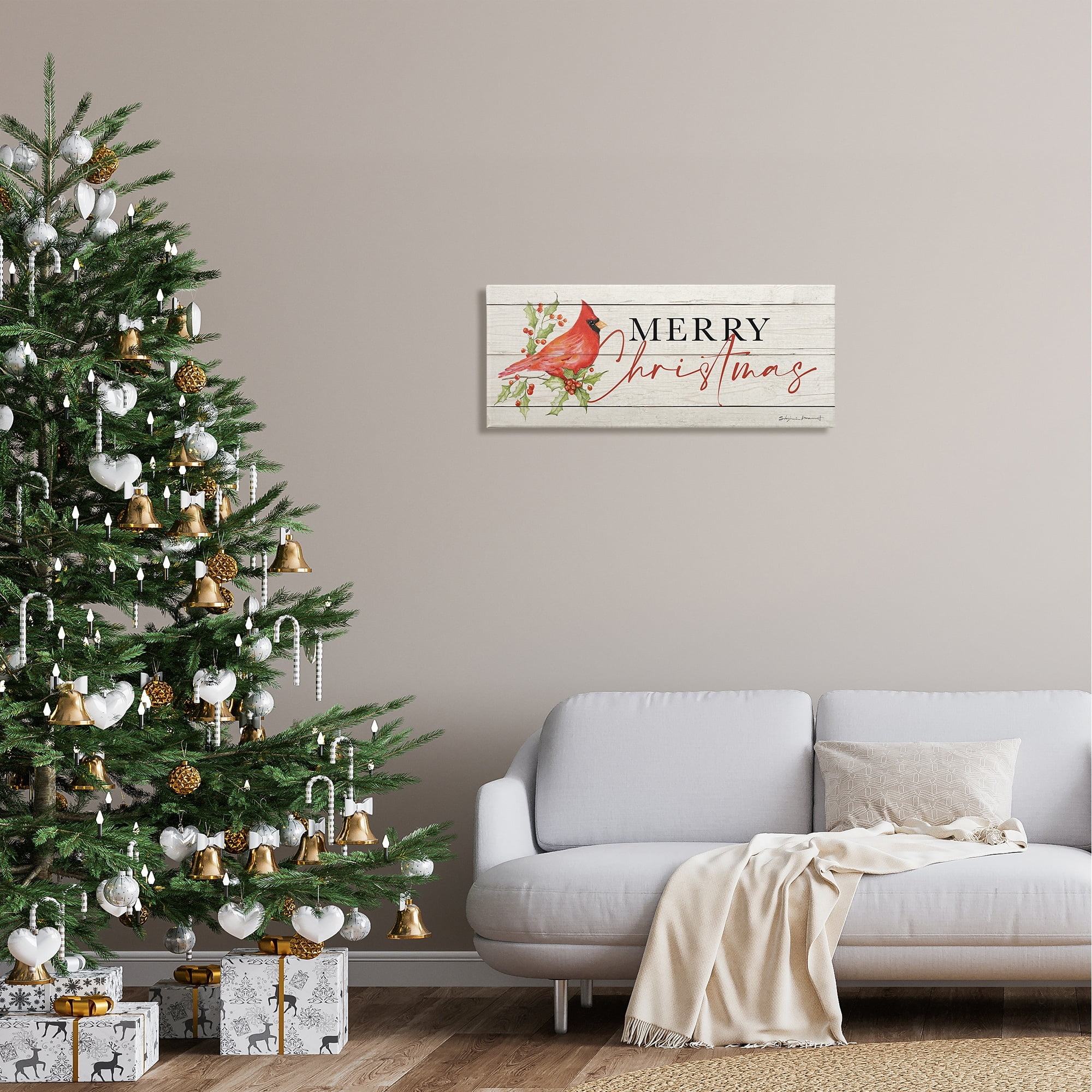 Stupell Industries Merry Christmas Holiday Cardinal Holiday Painting Gallery Wrapped Canvas Print Wall Art