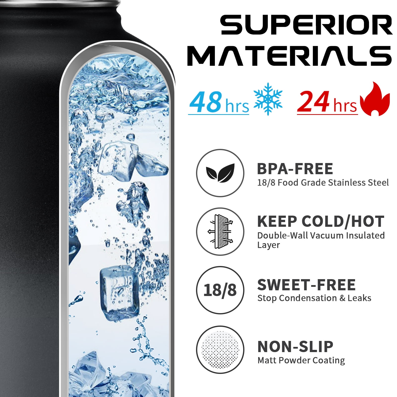 Half Gallon Insulated Water Bottle - with Straw & Spout Lid, Paracord Handle & Carrier Bag, Protective Cup Mat, Cold 48H Hot 24H, 64oz Stainless Steel Water Jug