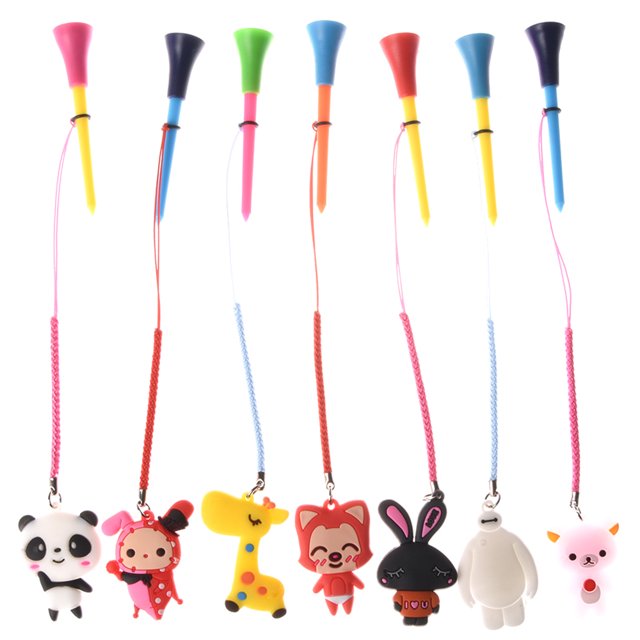 5Pcs Golf Rubber Tees With Handmade Rope Prevent loss Different Cartoon Pattern Golf Ball Holder And Braided Rope Golf Gift 5Pcs Random Patterns
