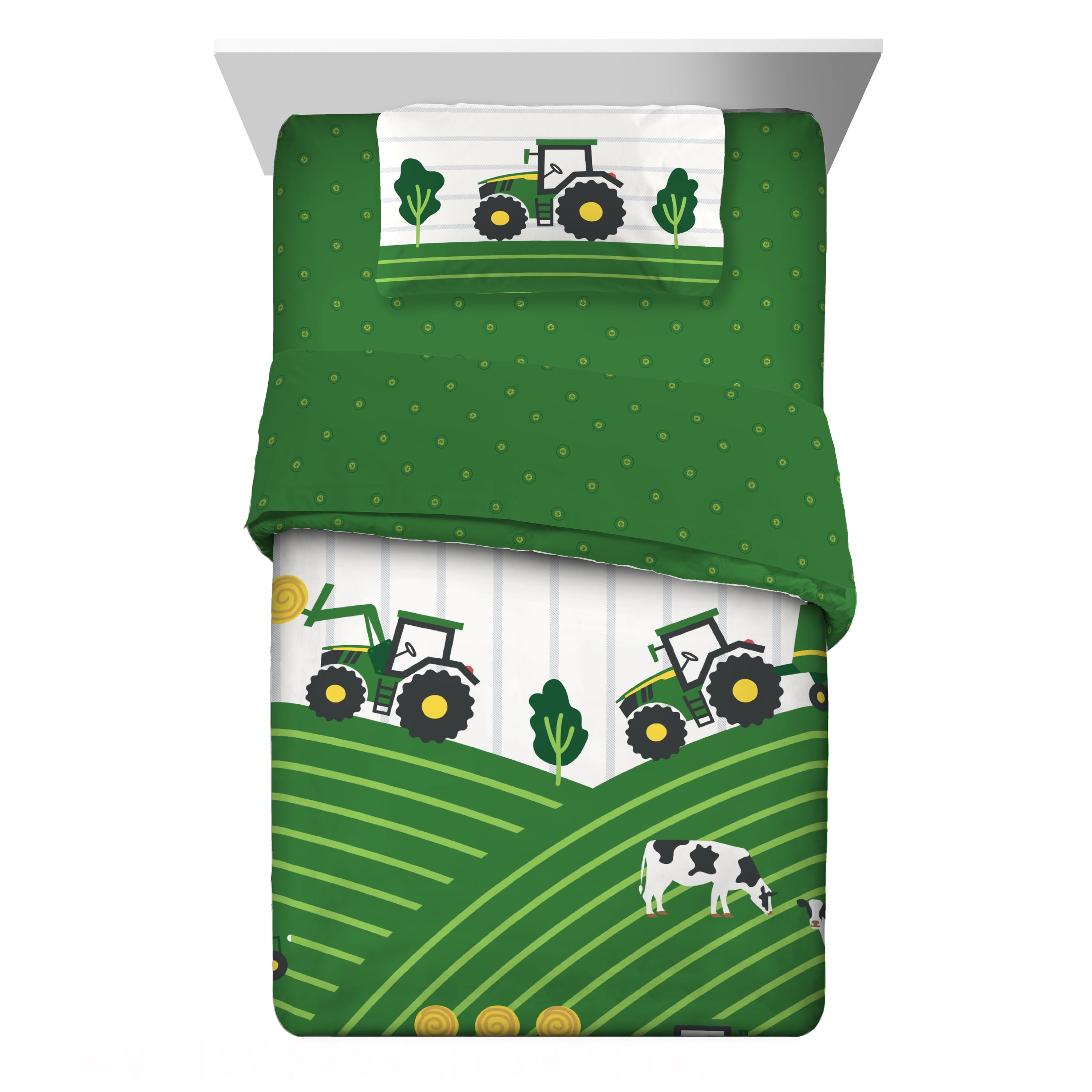 John Deere Kids 4 Piece Green White Reversible Comforter, Bed in a Bag, Twin