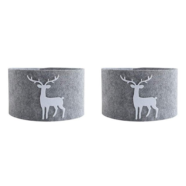 2x soporte para árbol, collar para árbol de navidad, falda de fieltro gris 77 x 13 cm con diseño de ciervo en blanco, juego de 2 cubiertas circulares que ocultan la base y mantienen limpio el piso; adecuada para decoración navideña y uso como cubierta decorativa bajo árboles artificiales.