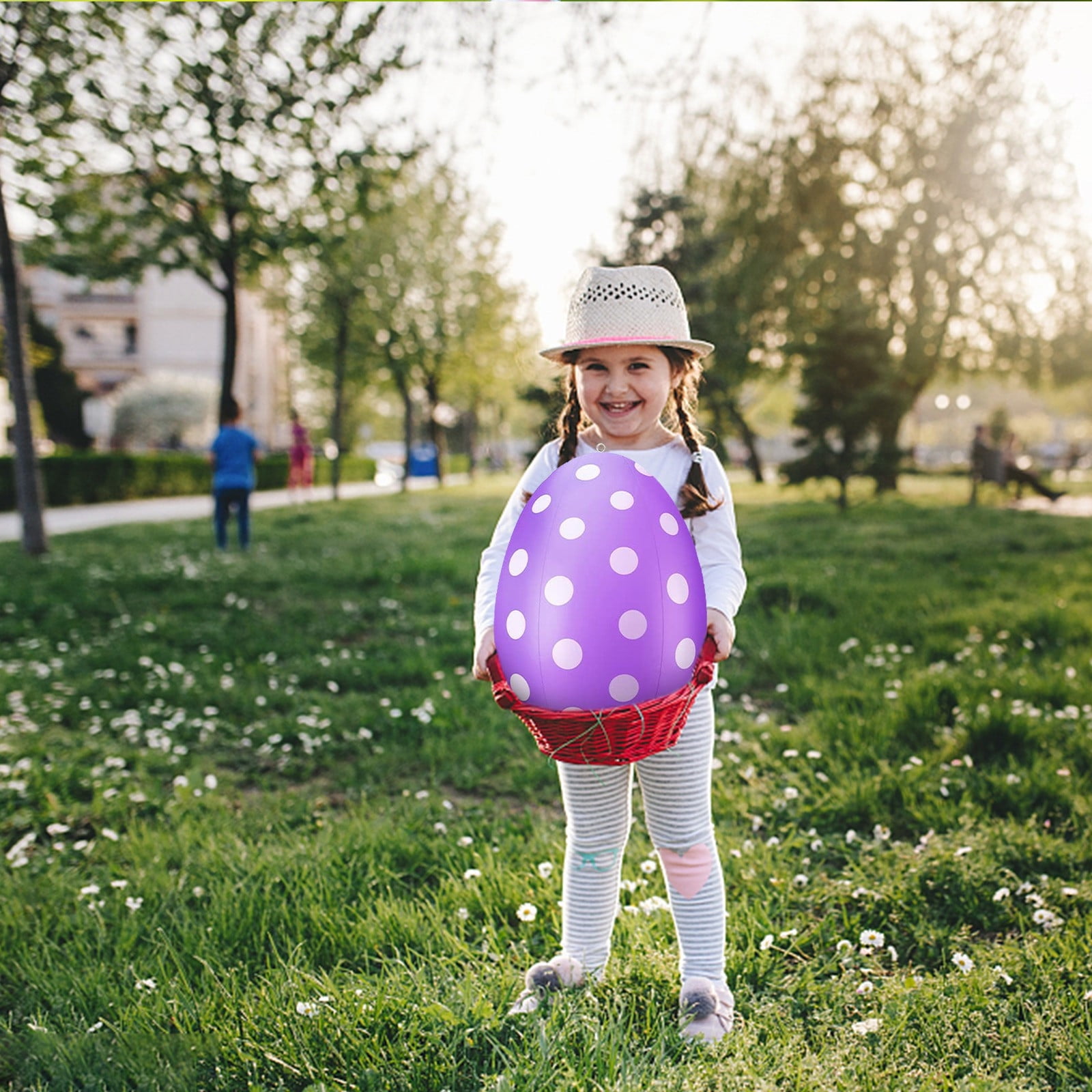 Vggrvlo Easter Inflatable Eggs Decorations Easter Inflatables Outdoor Decor Inflatable Easter Eggs Ornaments Inflatable Ornaments for Easter Yard Garden Lawn Party Supplies Purple 24"