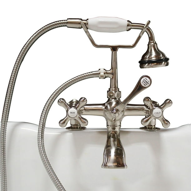 Clawfoot Tub Faucet, HandHeld Shower, 2" Deck Mount Risers, Brushed Nickel